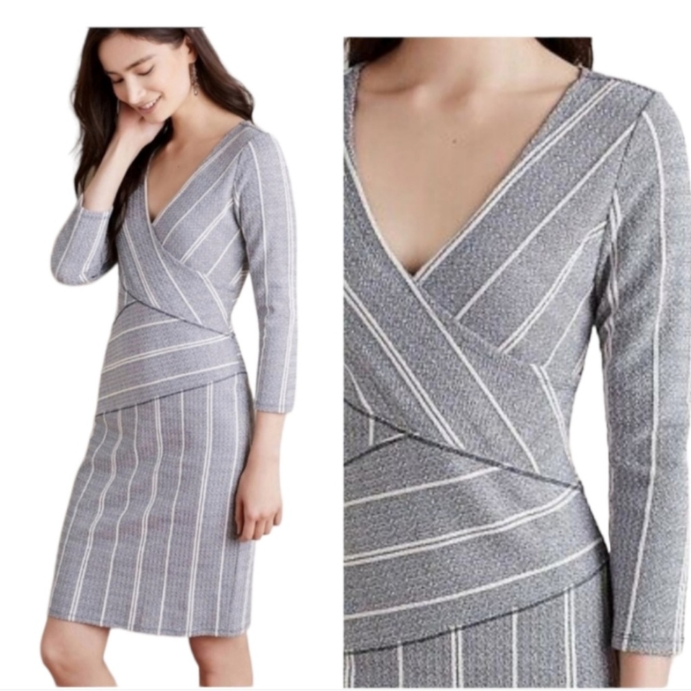 ANTHROPOLOGIE MAEVE Faux Wrap Striped Column Dress S